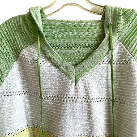 Lightweight block green, yellow, white & gray striped long sleeve hoodie - Picture 4 of 14